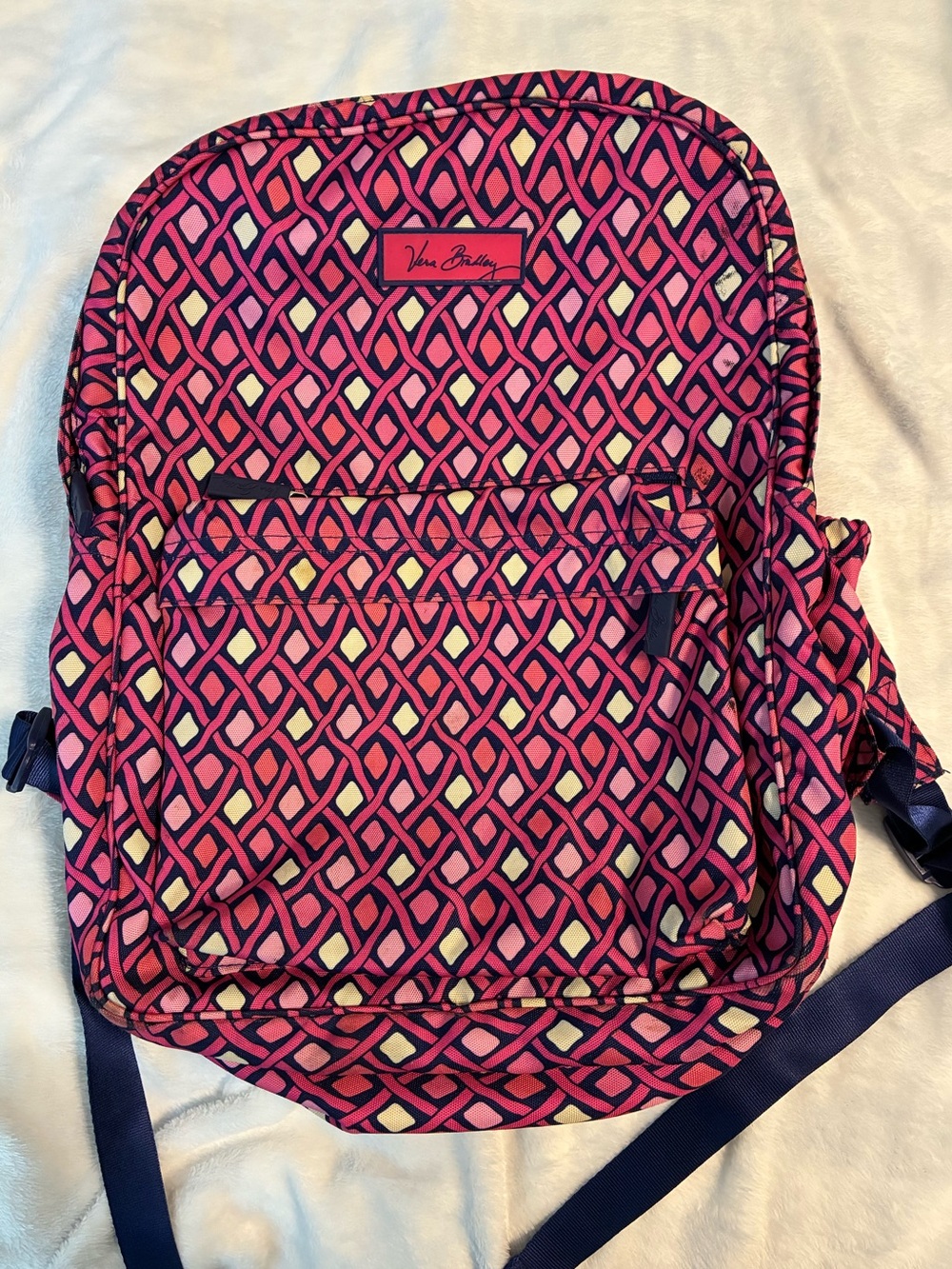 Vera Bradley Large Pink & Navy Geometric Backpack